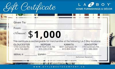 Free La-Z-Boy $1,000 Gift Card